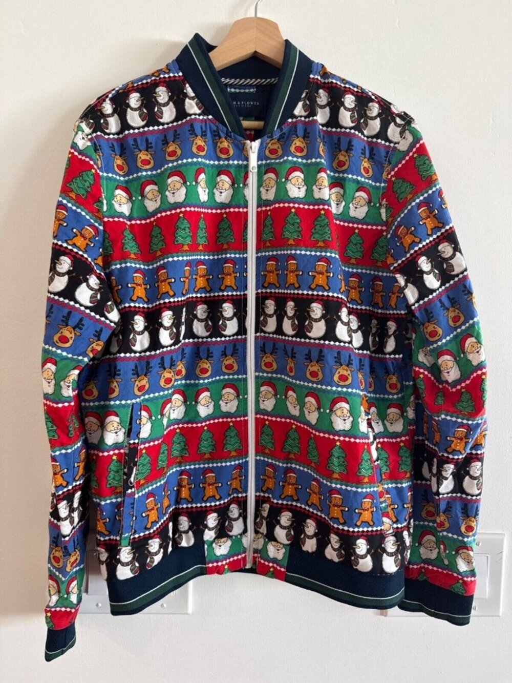 Denim & Flower Ricky Singh Mens Christmas Bomber Jacket Size L Multicolor Polyes